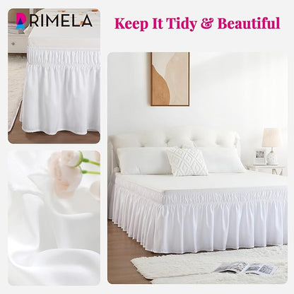 RIMELA Queen Bed Skirt 14 Inch Drop White, Wrap Around Elastic Bed Skirts Queen - Image 3