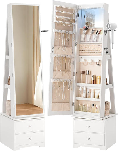 hoobro 360° swivel jewelry cabinet with led lights, main product view