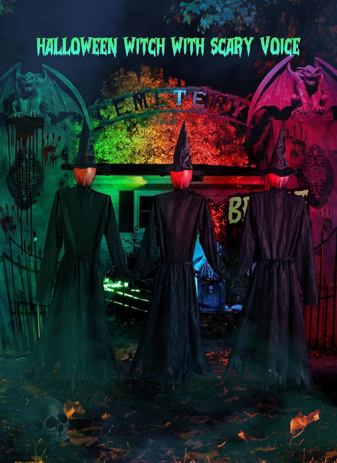 3PCS 5.6FT Halloween Decorations Outdoor Decor Witches Yard Holding Hands