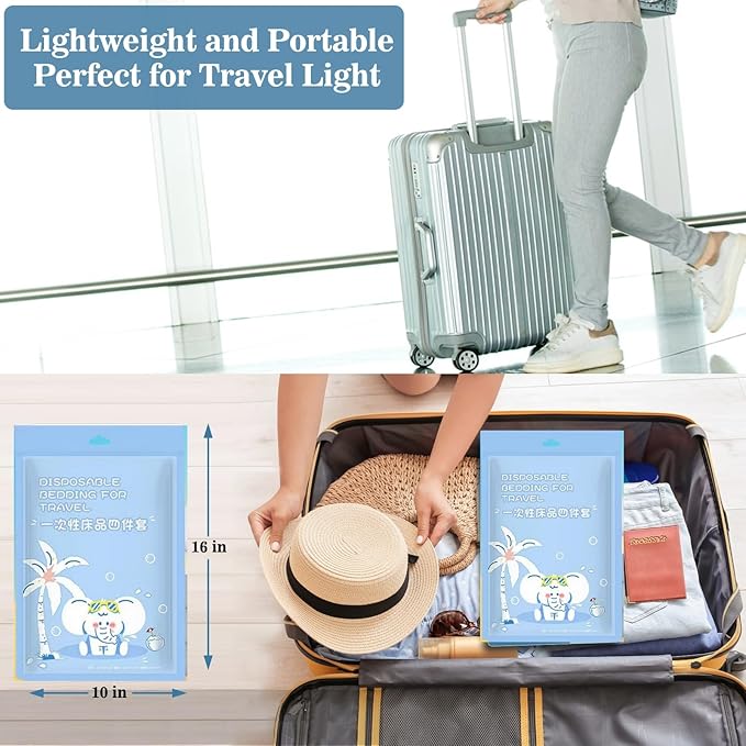 4pcs Superior Disposable Travel Bedset Ready-to-Use Large Size Bed Linens - Image 6
