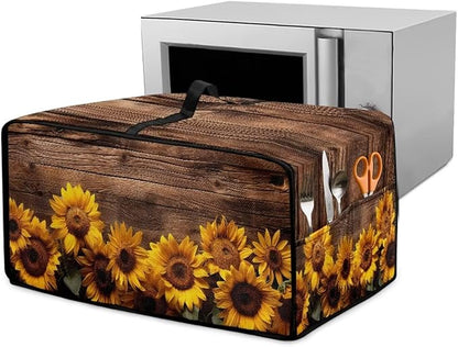 Microwave Oven Cover Vintage Sunflower Wood Grain Print Waterproof Toaster Oven by HwzdsyxlCreativeHomeDecor
