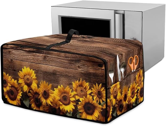 Microwave Oven Cover Vintage Sunflower Wood Grain Print Waterproof Toaster Oven by HwzdsyxlCreativeHomeDecor