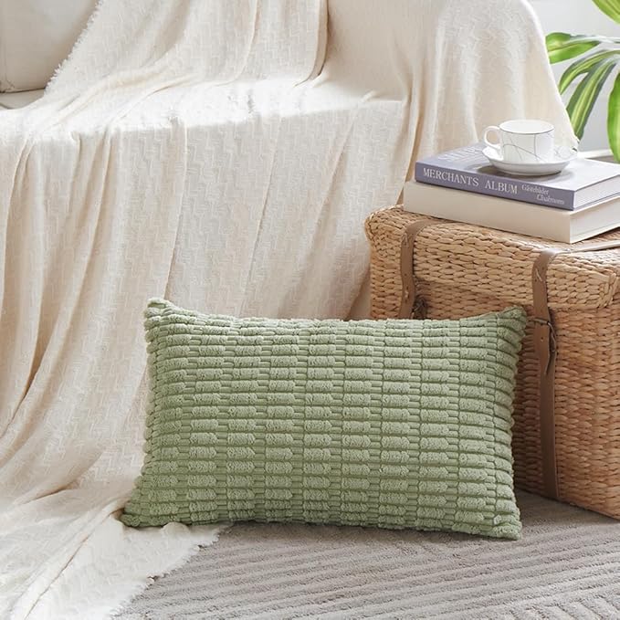 Fancy Homi 4 Packs Sage Green Decorative Throw Pillow Covers 12x20 Inch - Image 2
