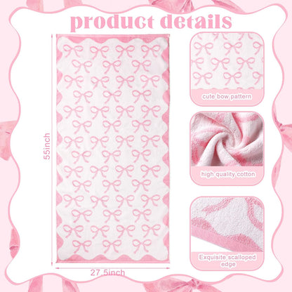 pink bow towel, 28 x 55 in 100%, close-up detail