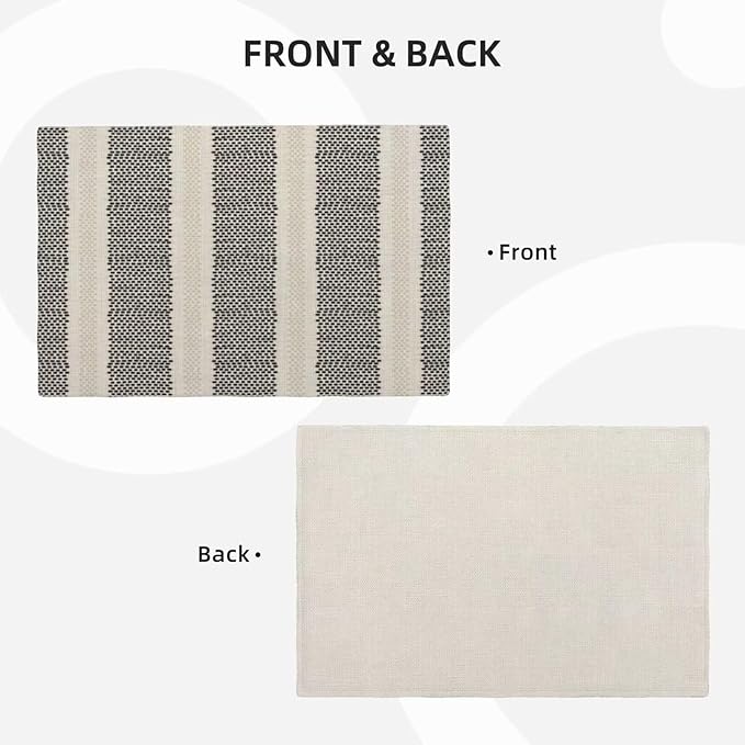 Black Polka Dot Placemats Set of 4, Boho Striped Decorative Table Mat 12 x 18 - Image 3