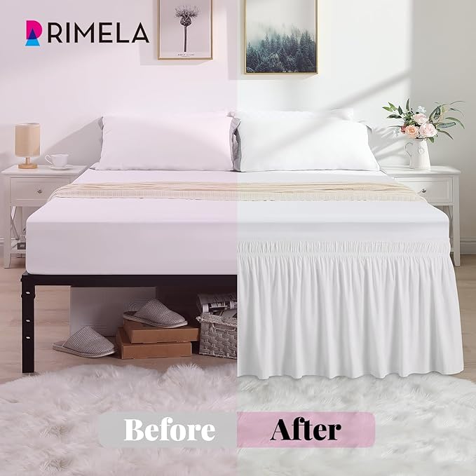 RIMELA White Bed Skirt Twin Size 12 Inch Drop, Elastic Bed Skirting - Image 3