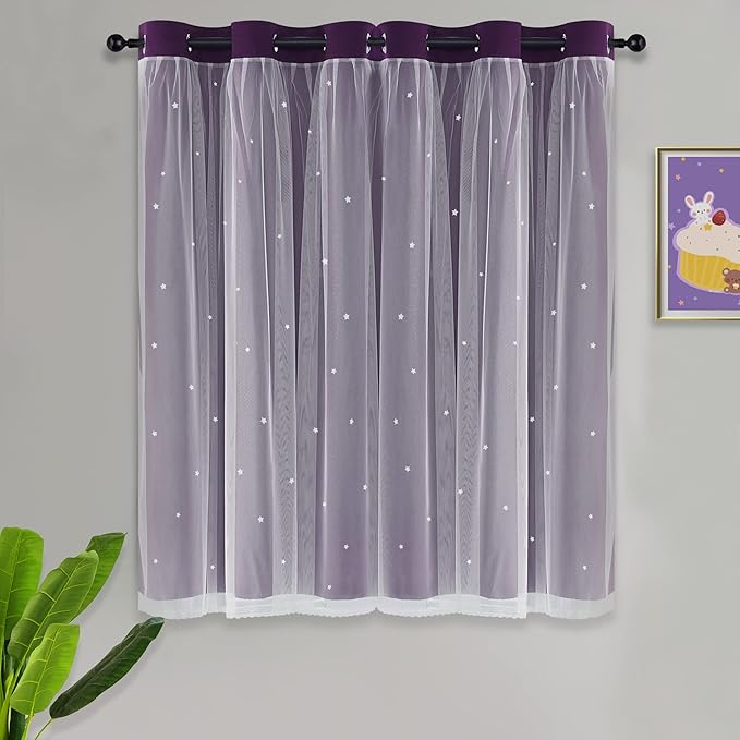 Kinryb Decorative Star Cut-Out Blackout Curtains Sheer Curtain Grommet 2 Layer - Image 7