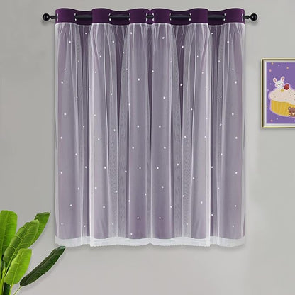Kinryb Decorative Star Cut-Out Blackout Curtains Sheer Curtain Grommet 2 Layer - Image 7