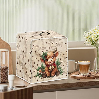 Christmas Coffee Maker Cover, Dustproof Washable Highland Cow Coffee Machine - Image 3