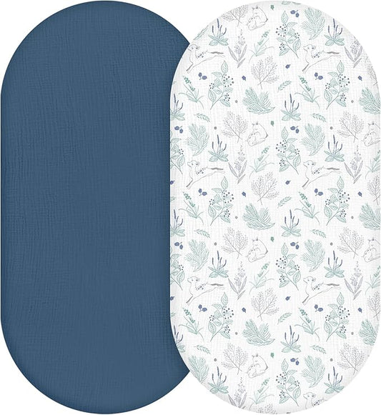 Muslin Bassinet Fitted Sheets, 2 Pack by LYRICHOMBABY