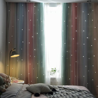 Kinryb Rainbow Star Cut-Out Blackout Curtains - Image 3