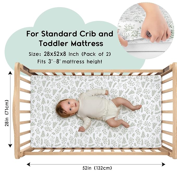 Yoofoss Baby Crib Sheets for Boys Girls, Fitted Crib Sheet 2 Pack for Standard - Image 2