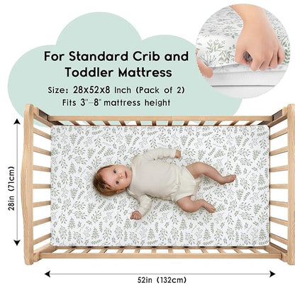Yoofoss Baby Crib Sheets for Boys Girls, Fitted Crib Sheet 2 Pack for Standard - Image 2
