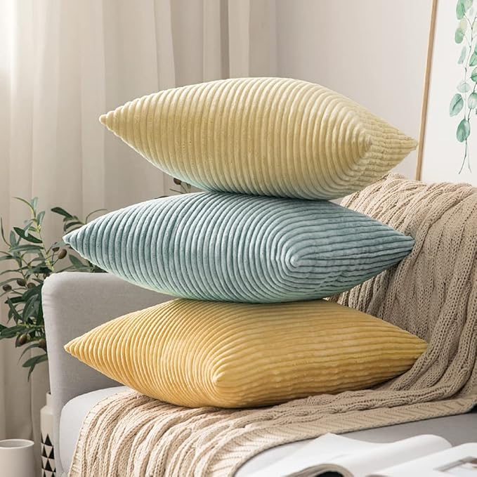 MIULEE Pack of 2 Corduroy Pillow Covers Soft Soild Striped Throw Pillow Covers - Image 5