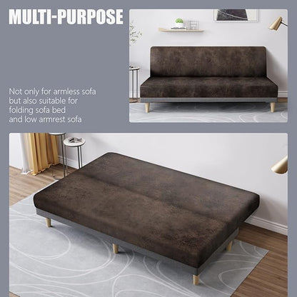 molasofa Leather Like Stretch Futon Slipcover Armless Futon Bed Sofa Cover - Image 5