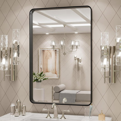 loaao 24x30 inch black metal framed bathroom mirror, close-up detail