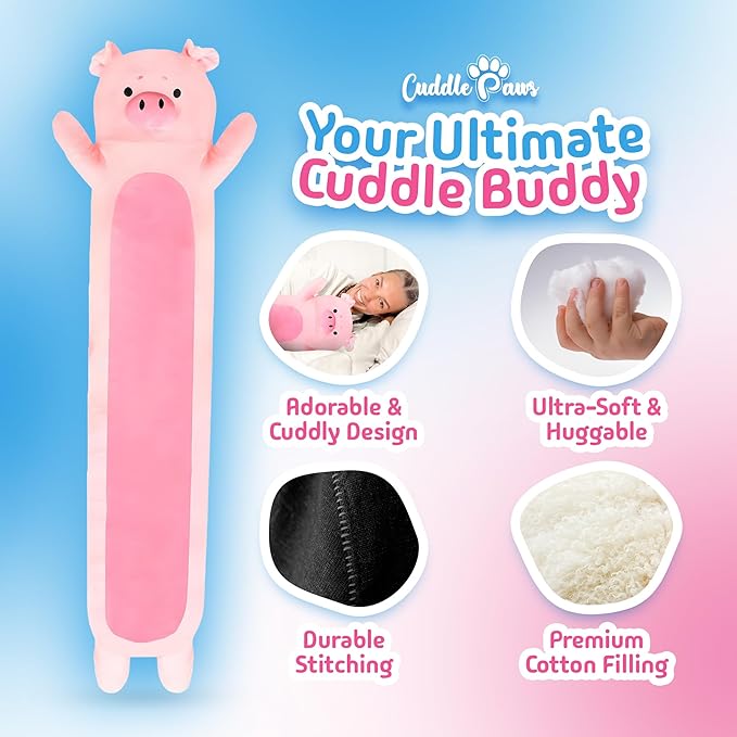 Big Pig Plush Body Pillow for Kids | Long Stuffed Animal Cuddle Pillow | Soft - Image 6