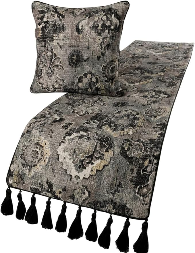 The HomeCentric Decorative Black & Grey Full 68 x 18 inch Bed Runner by TheHomeCentric