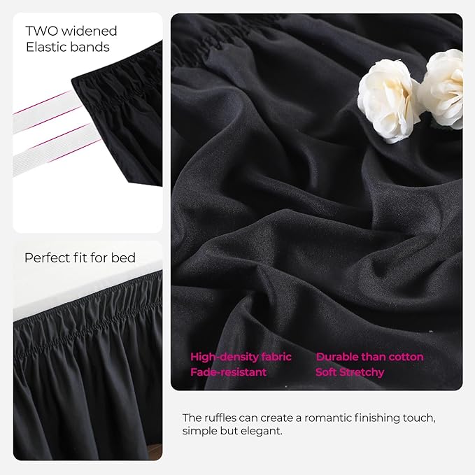 RIMELA Black Bed Skirt King Size 25 Inch Drop, Elastic Bed Skirting - Image 4