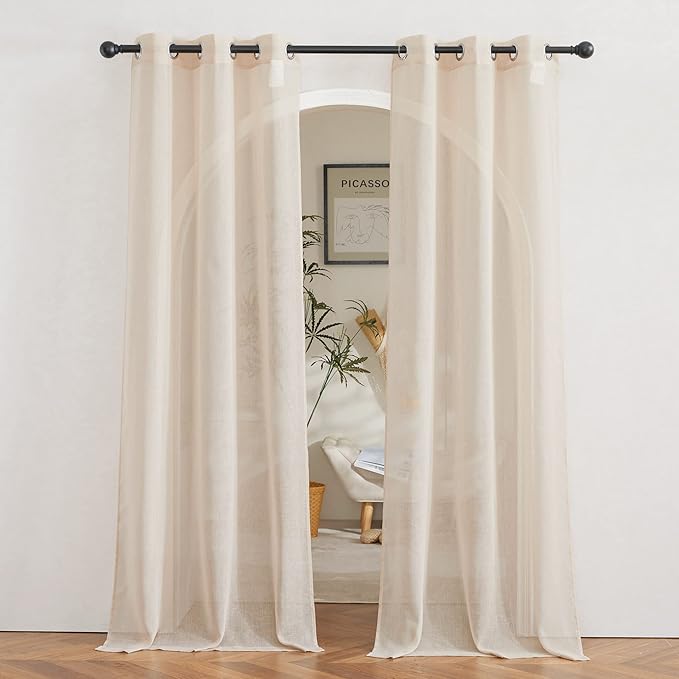NICETOWN Semi Sheer Beige Curtains 84 inches Long, Grommet Linen Weave Vertical by NICETOWN