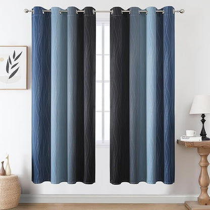 Estelar Textiler Navy Blue and Black Ombre Blackout Curtains 72 Inch Length 2 - Image 2