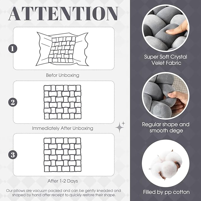 Wenqik 2 Pcs Knot Pillows Square Knotted Plush Throws Soft Accent Pillows - Image 2