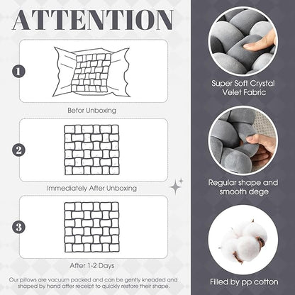 Wenqik 2 Pcs Knot Pillows Square Knotted Plush Throws Soft Accent Pillows - Image 2