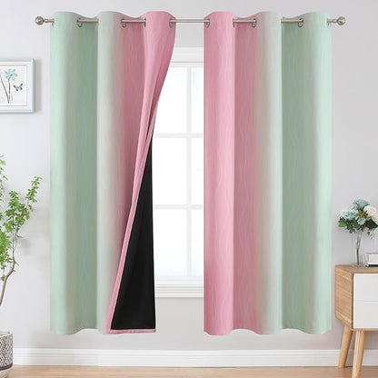 Estelar Textiler Sage Green and Pink Ombre Blackout Curtains 72 Inches Length by ESTELARTEXTILER