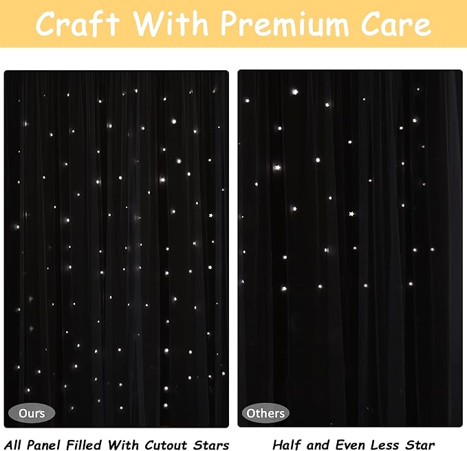 Kinryb Yellow Star Cut-Out Blackout Curtains Soundproof Double Layer Curtain - Image 7