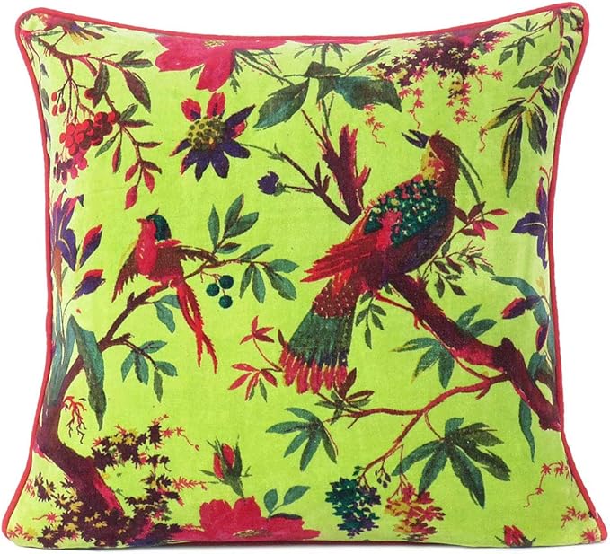 Eyes of India Velvet Floral Flower Bird Throw Pillow Sofa Cushion Cover Case by EyesofIndia