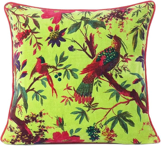 Eyes of India Velvet Floral Flower Bird Throw Pillow Sofa Cushion Cover Case by EyesofIndia