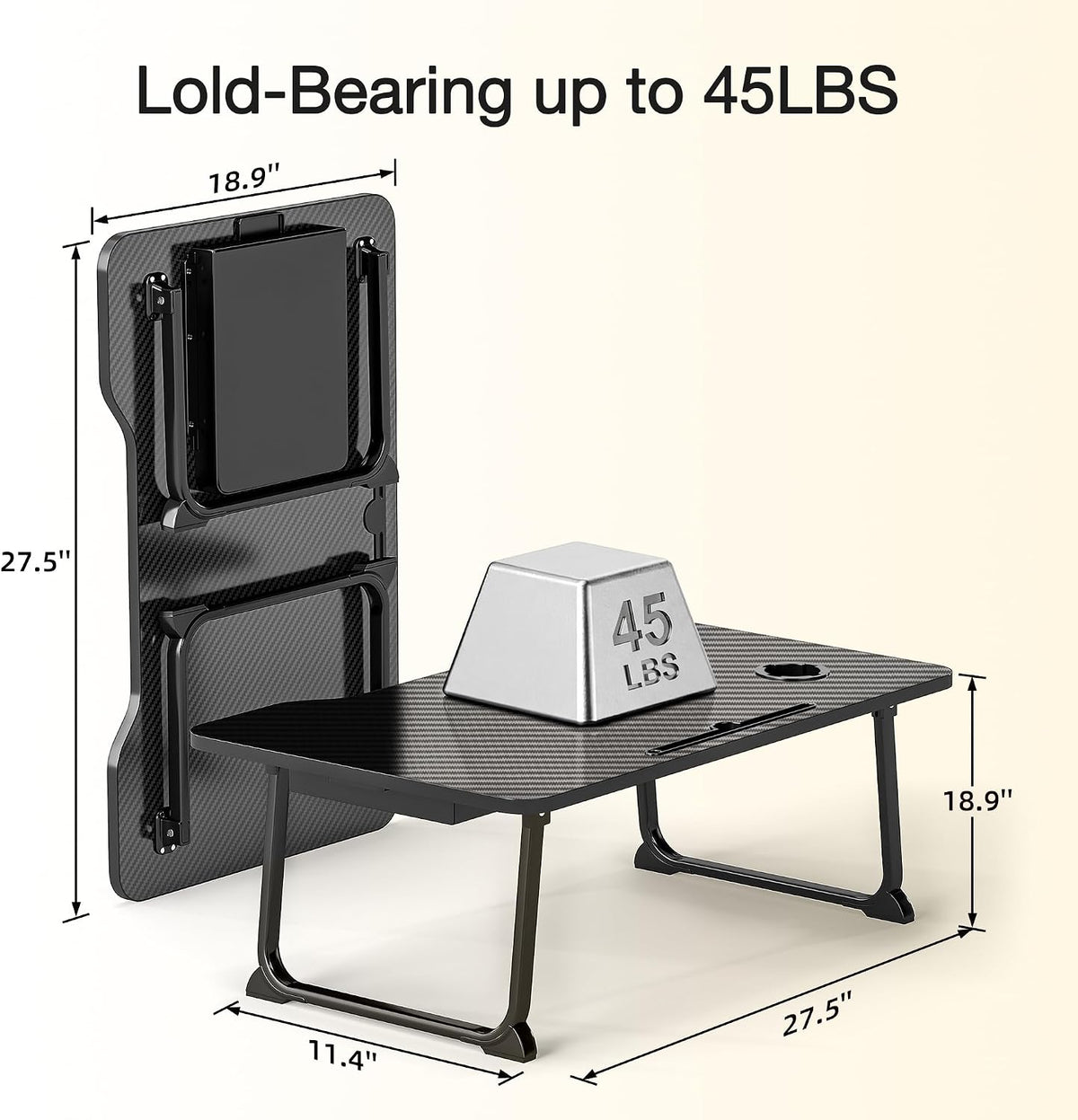 xx-large foldable lap desk for adults,27.5 inch bed shown in use