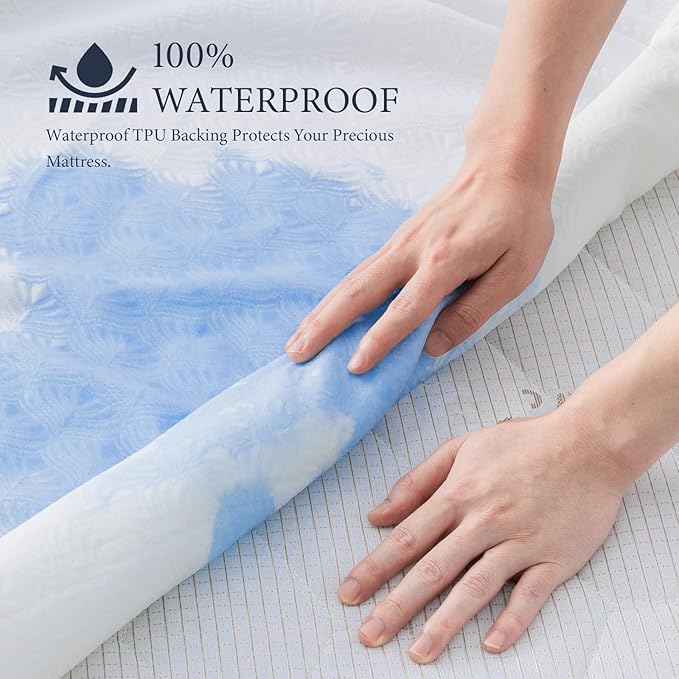 Waterproof Mattress Protector Queen Mattress Pad, Deep Stretchable Pocket Bed - Image 2