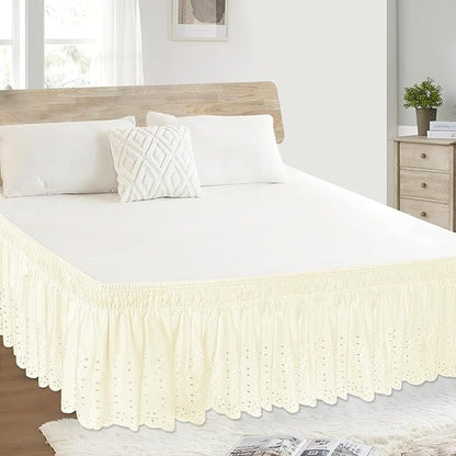 King Bed Skirt, Wrap-Around Elastic Ruffled Eyelet Bed Skirt King Size Dust - Image 5