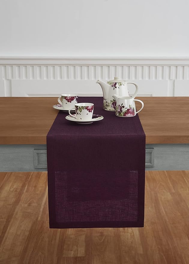 Solino Home Linen Chambray Burgundy Table Runner 132 Inches Long - Image 2