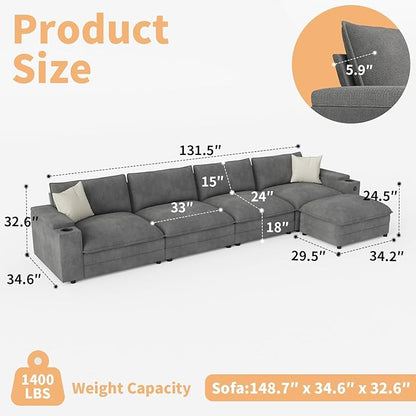 148.7" L Shaped Cloud Sofa Couch - Image 2