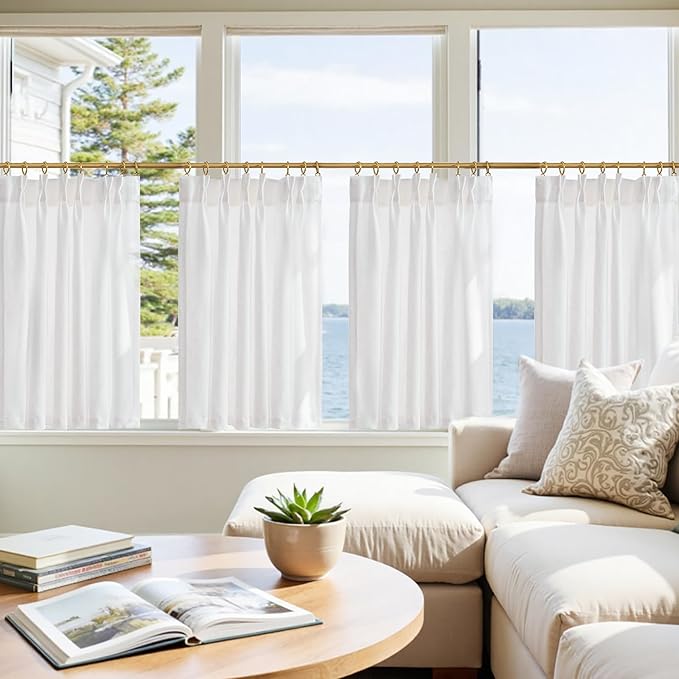 jinchan Linen Pinch Pleated Kitchen Curtains 36 Inch 4 Panels, Natural Linen - Image 2
