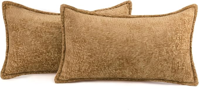 Pack of 2 Golden Brown Decorative Throw Pillow Covers 12x20 Cozy Soft Chenille - Image 5