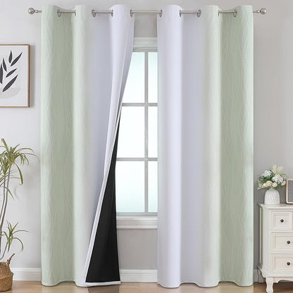 Estelar Textiler Sage and Greyish White Room Darkening Blackout Curtains 84 by ESTELARTEXTILER