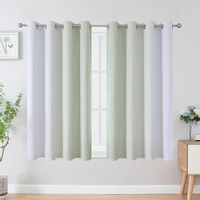 Estelar Textiler Sage and Greyish White Blackout Curtains 54 Inch Length - Image 2