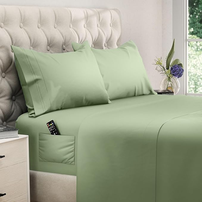 DREAMCARE Queen Sheet Set – 4 pcs Cooling Sheets – up to 21” Extra Deep Pocket by DREAMCARE