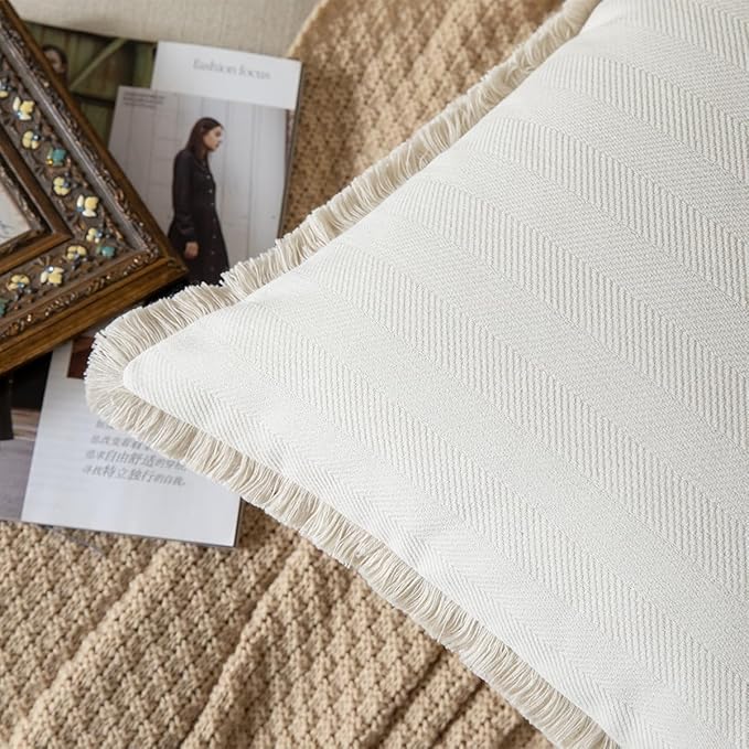 Set of 2 Decorative Fringe Throw Pillow Covers Chenille Pillow Covers Elegant - Image 2
