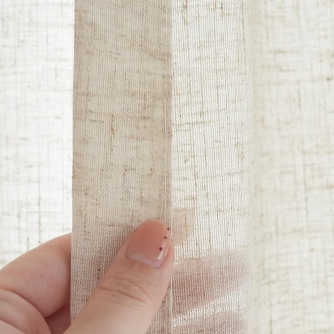 jinchan Beige Linen Blend Curtains 72 Inches Length 2 Panels - Image 4