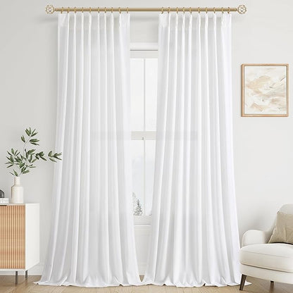 Soft White Pinch Pleat Linen Curtains 108 Inch Length 2 Panels Set by Aersas