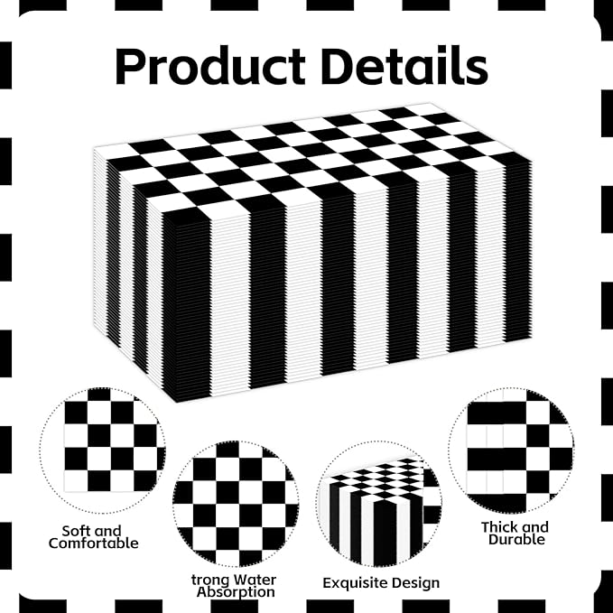 100 PCS Race Car Paper Napkin, Disposable Checkered Flag Bathroom Guest Hand - Image 3