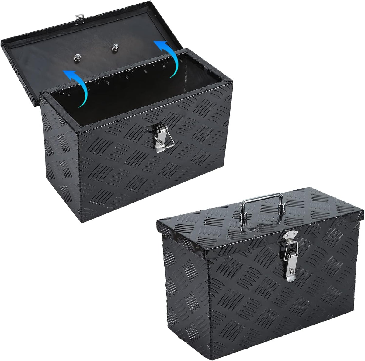 16"x7.5"x10"heavy duty black aluminum truck bed tool box shown in use
