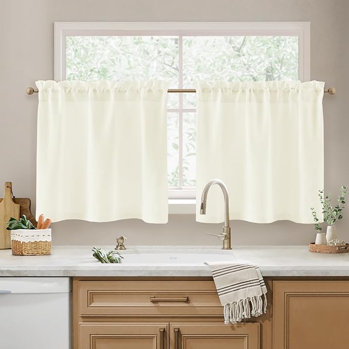 HOMEIDEAS Non-See-Through Ivory Privacy Sheer Kitchen Curtains 24 Inches Long 2 by HOMEIDEAS