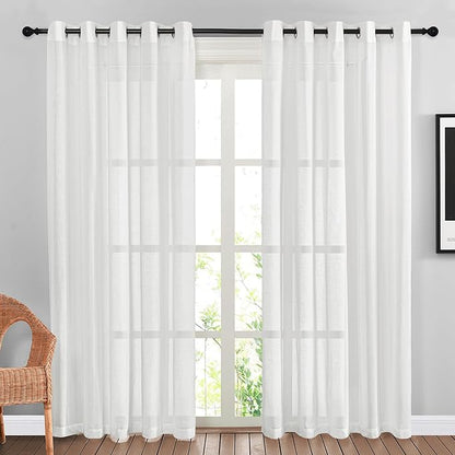 NICETOWN White Sheer Linen Curtains 84 inches Long, Grommet Privacy by NICETOWN