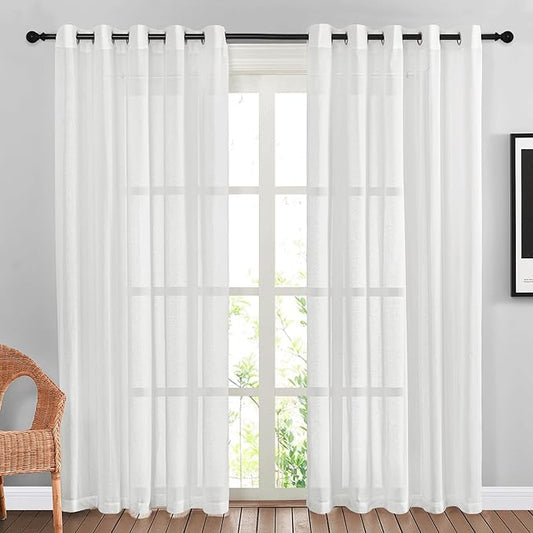 NICETOWN White Sheer Linen Curtains 84 inches Long, Grommet Privacy by NICETOWN
