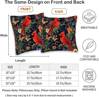 Cardinal Bird Throw Pillow Covers 18x18 Set of 2 | Red Birds Cushion Covers - Image 6